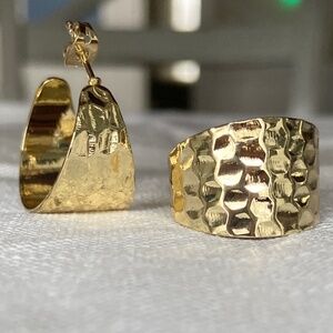 Textured hammered gold plated half hoops
